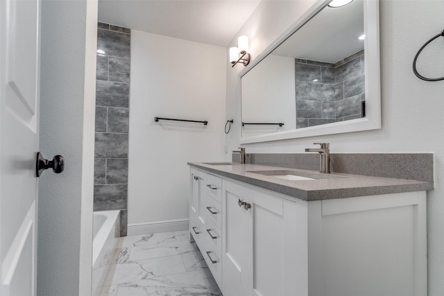 bathroom with shower / bathing tub combination and vanity