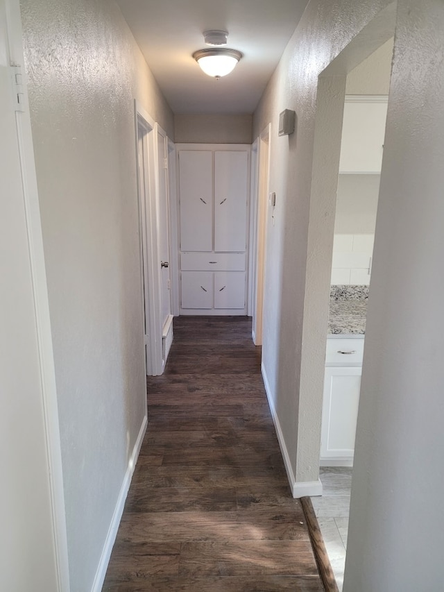 hallway with dark hardwood / wood-style floors