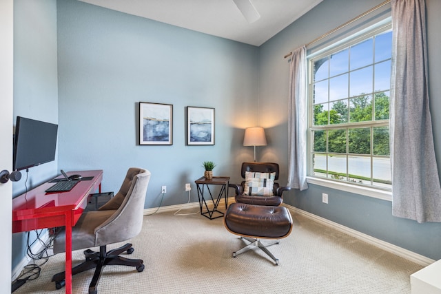 view of carpeted home office