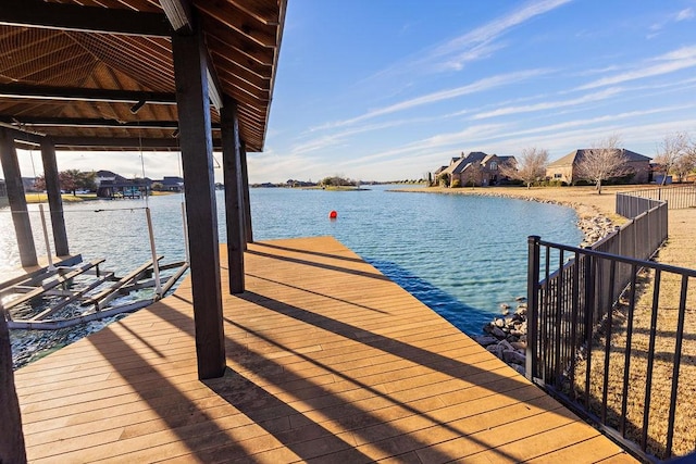 view of dock with a water view