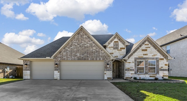 view of front facade with a front lawn and a garage