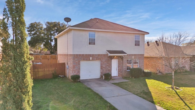 front facade with a front yard and a garage