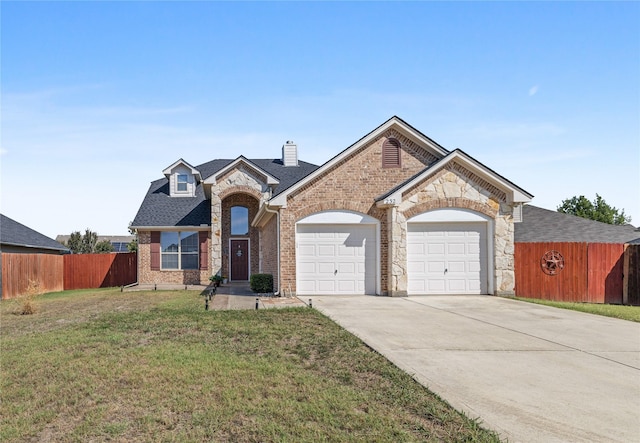 view of front of house featuring a garage and a front lawn