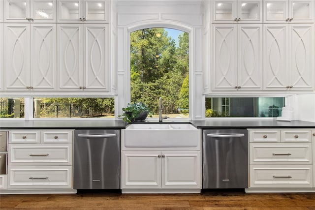 kitchen featuring dishwasher, white cabinetry, and sink