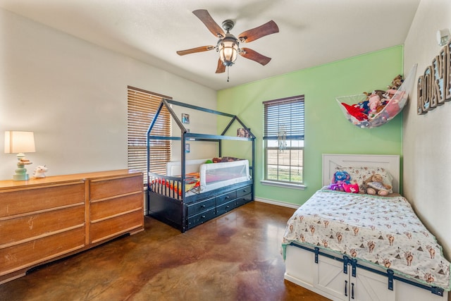 bedroom featuring ceiling fan