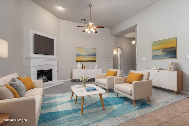 living room with ceiling fan