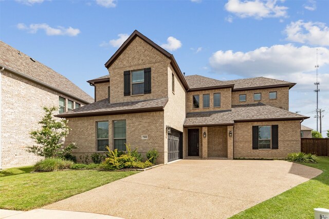 view of front facade with a front lawn and a garage