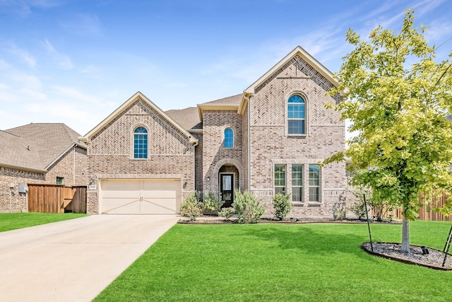 view of front of house featuring a front yard and a garage