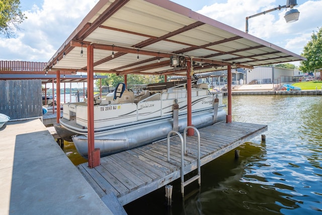 dock area with a water view