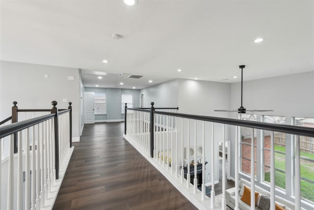 hall featuring a wealth of natural light and dark wood-type flooring