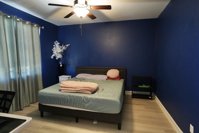 bedroom featuring ceiling fan and wood-type flooring