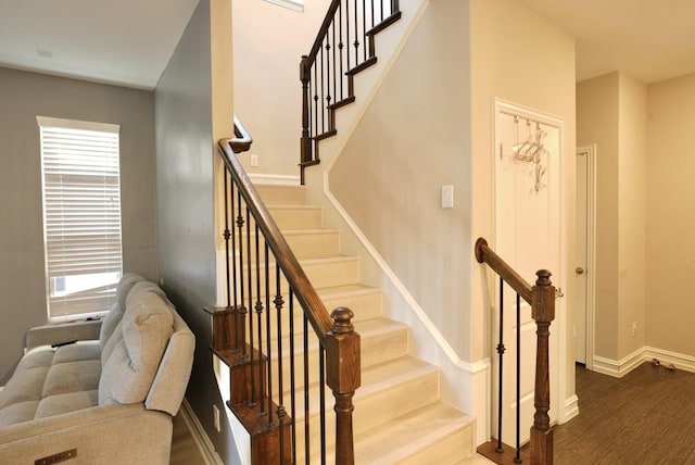 stairway featuring hardwood / wood-style floors