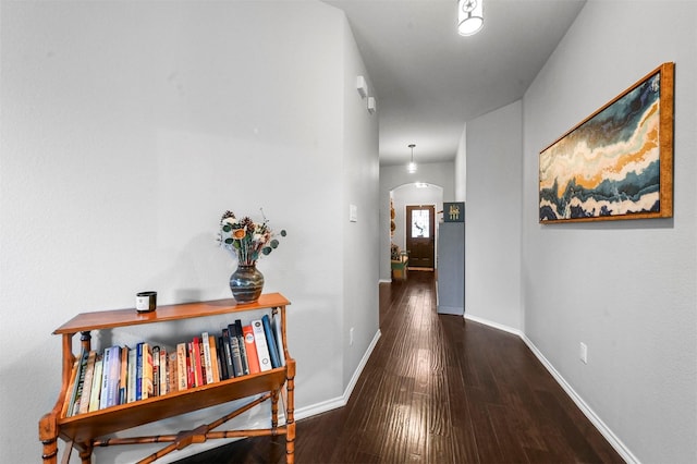 corridor featuring dark hardwood / wood-style flooring