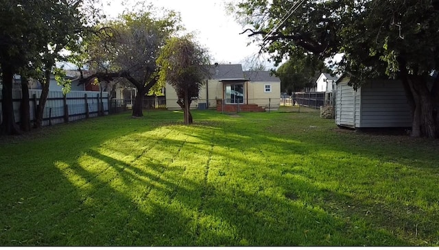 view of yard with a storage shed