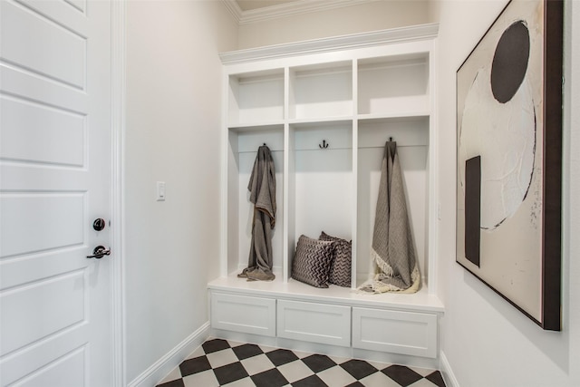 mudroom with crown molding