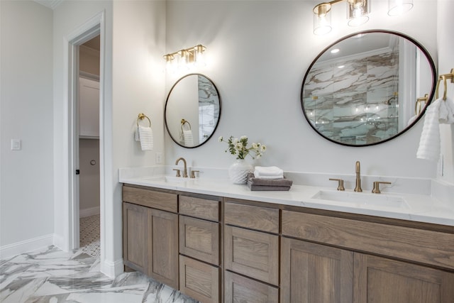 bathroom with vanity and walk in shower