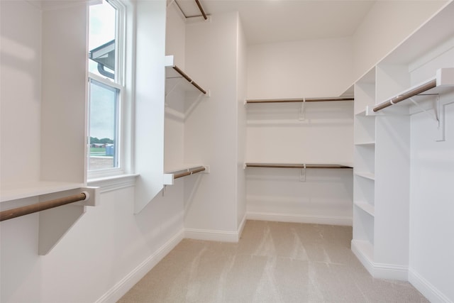 spacious closet featuring light carpet