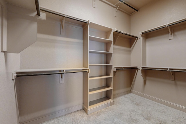 spacious closet featuring light carpet