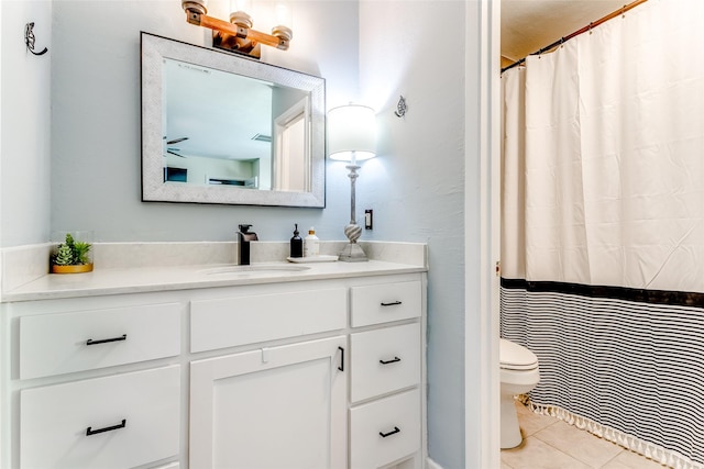 bathroom featuring tile patterned flooring, vanity, and toilet