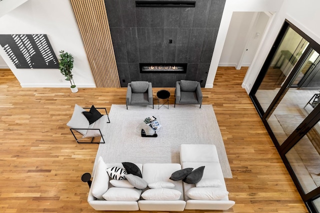 living room featuring a fireplace and hardwood / wood-style flooring