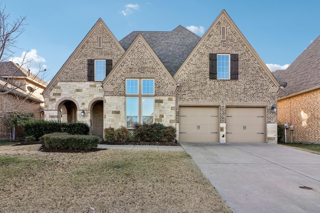 tudor home with a garage