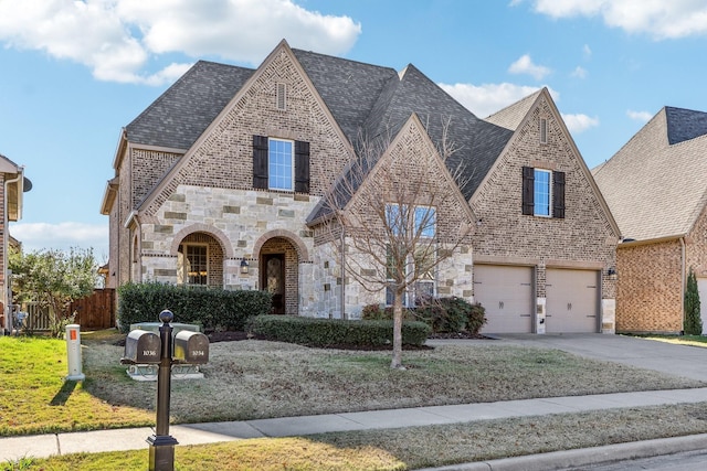 view of front of house featuring a front yard and a garage