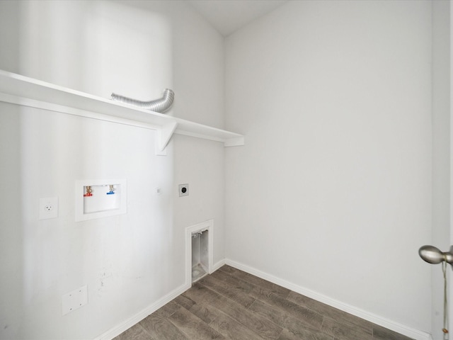 laundry area with hookup for a gas dryer, hookup for a washing machine, dark hardwood / wood-style floors, and hookup for an electric dryer