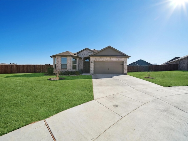 ranch-style house with a front lawn and a garage