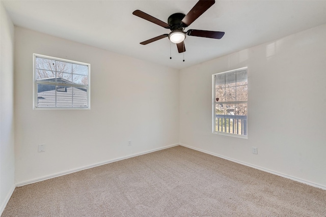 unfurnished room featuring ceiling fan and carpet floors