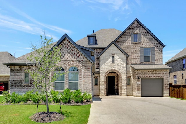 view of front of house featuring a garage and a front yard