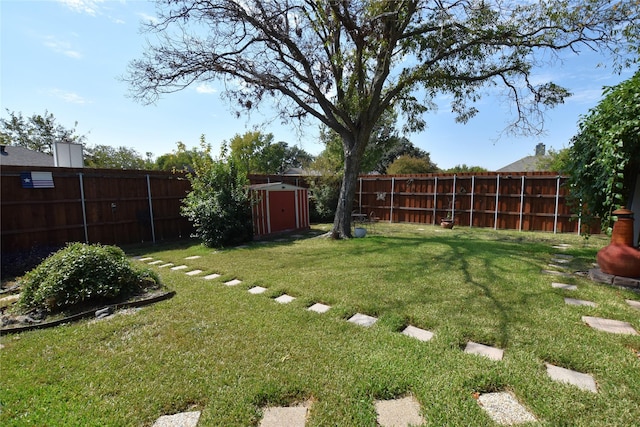 view of yard with a storage unit