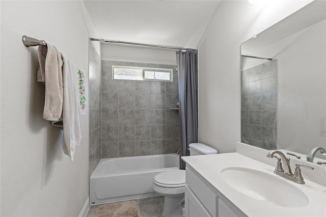 full bathroom featuring vanity, toilet, and shower / tub combo with curtain