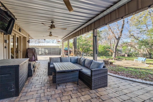 view of patio / terrace with outdoor lounge area and ceiling fan