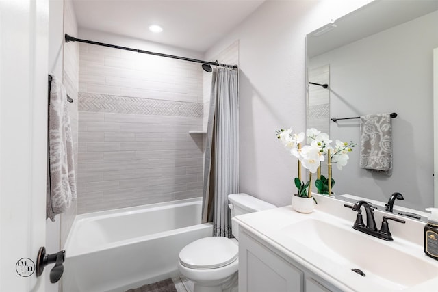 full bathroom featuring vanity, toilet, and shower / tub combo with curtain