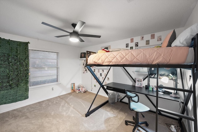 bedroom featuring carpet flooring and ceiling fan