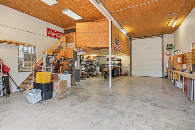 garage featuring a workshop area