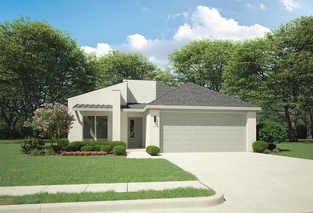 view of front facade featuring a front yard and a garage