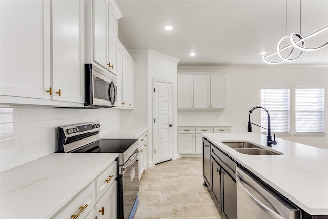 kitchen with sink, white cabinetry, and stainless steel appliances