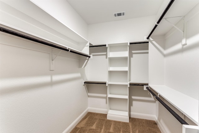 walk in closet with dark carpet