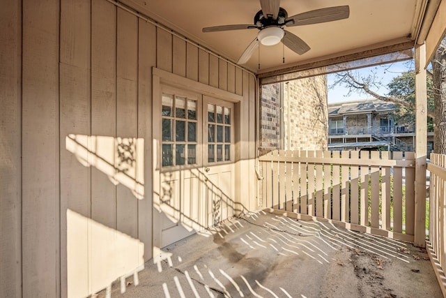 exterior space with radiator and ceiling fan