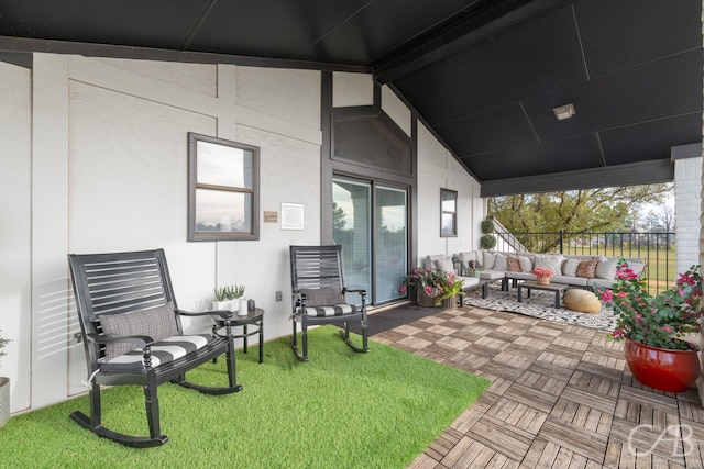 view of patio with a porch and an outdoor hangout area