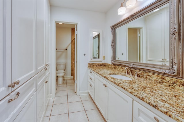 bathroom featuring tile patterned flooring, vanity, and toilet