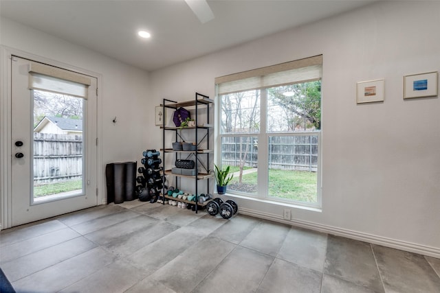 office space with ceiling fan and wood-type flooring