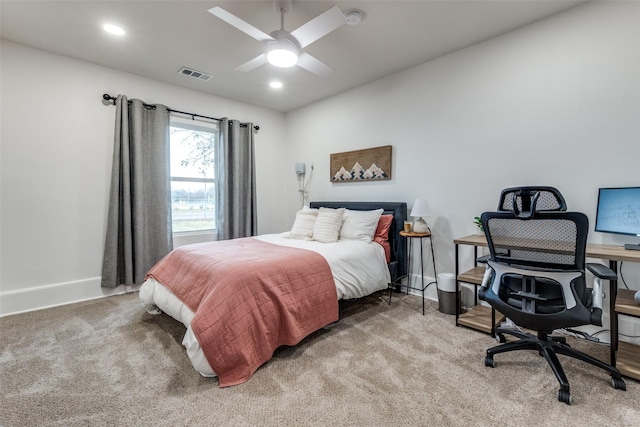 bedroom featuring carpet flooring and ceiling fan