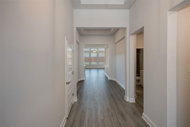 hall with dark hardwood / wood-style floors