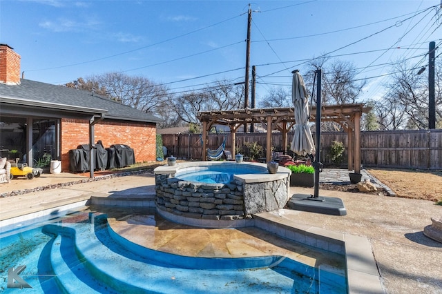 view of swimming pool with a pergola and a patio area