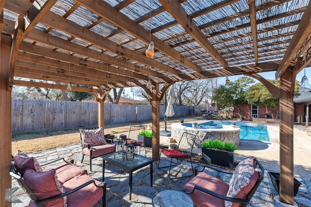 view of patio / terrace with a pool with hot tub and a pergola