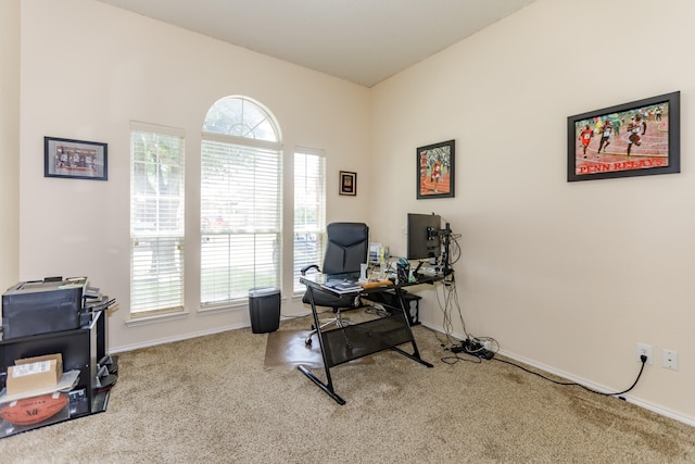 view of carpeted home office