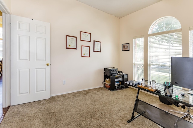 view of carpeted home office