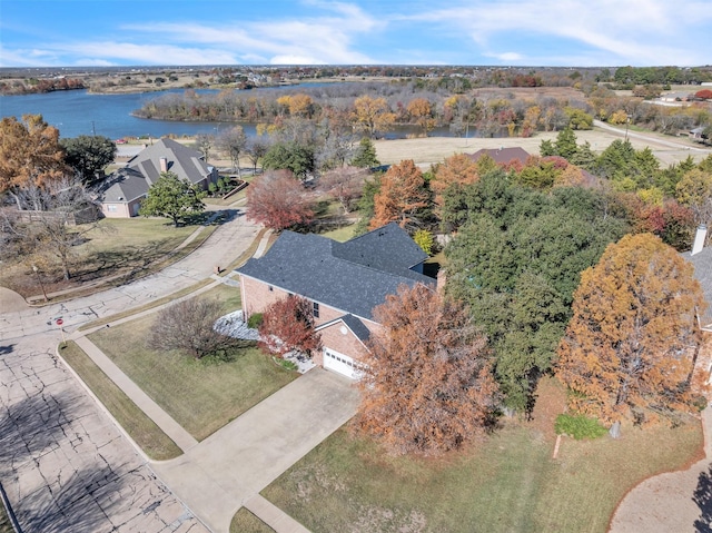 bird's eye view featuring a water view